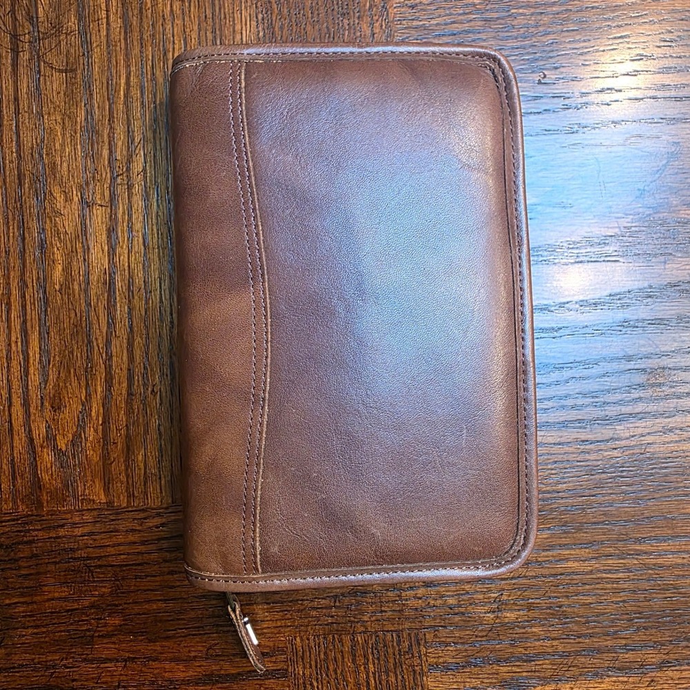 Day-Timer Refillable Planner Organizer Brown Leather Zip 6-Ring Binder A6